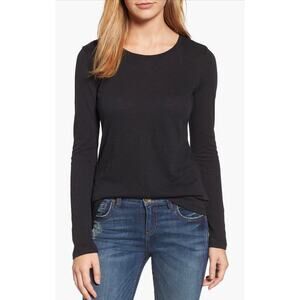 Caslon Slub Cotton Modal Long Sleeve Crewneck Tee Black Lightweight Size Large